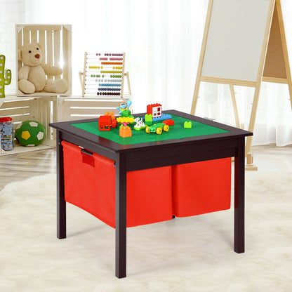 2-in-1 Kids Double-sided Activity Building Block Table with Drawers, Brown Kids Table & Chair Sets   at Gallery Canada