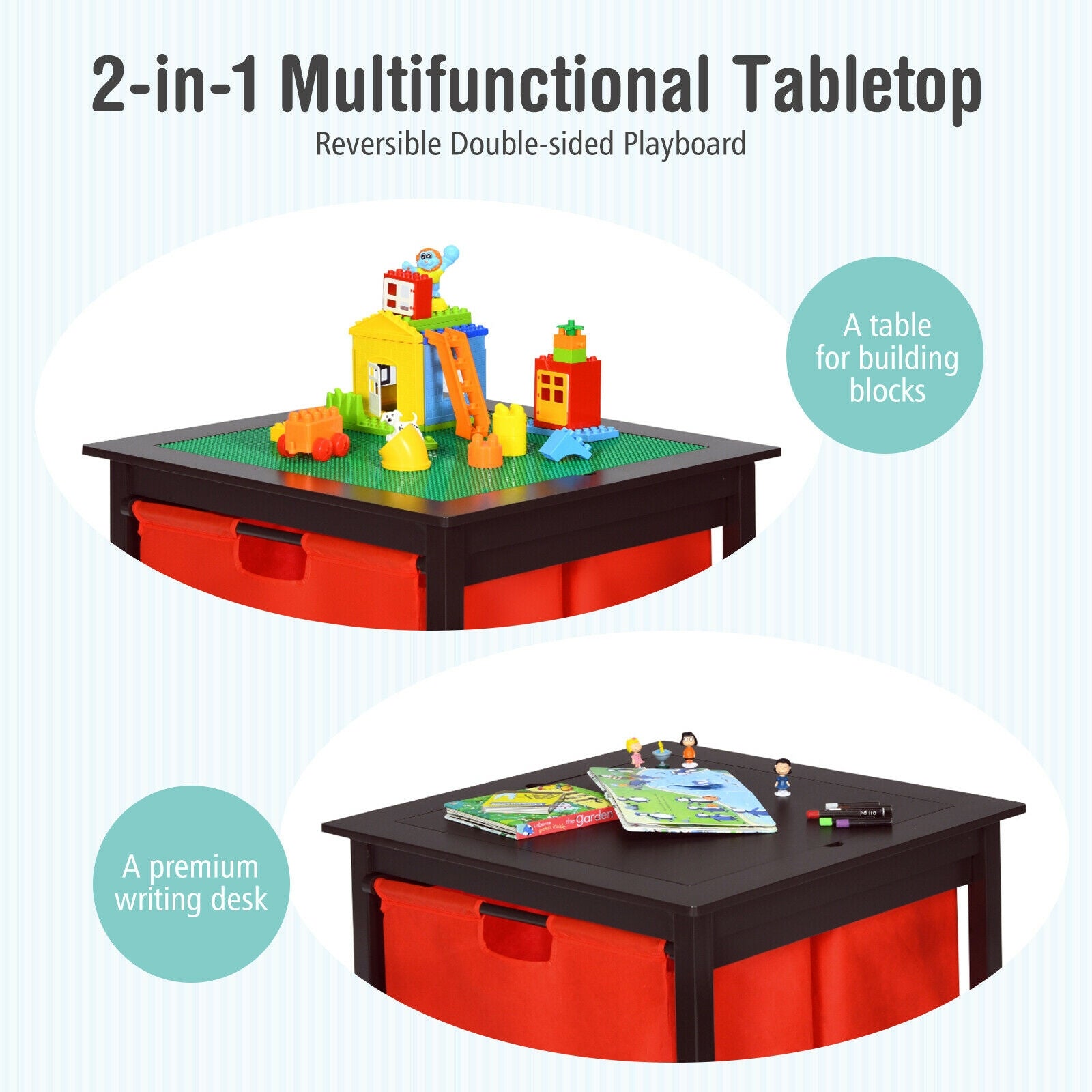 2-in-1 Kids Double-sided Activity Building Block Table with Drawers, Brown Kids Table & Chair Sets   at Gallery Canada