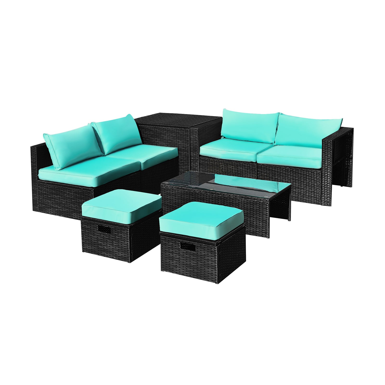 8 Pieces Patio Rattan Storage Table Furniture Set, Turquoise Outdoor Sectionals Turquoise  at Gallery Canada