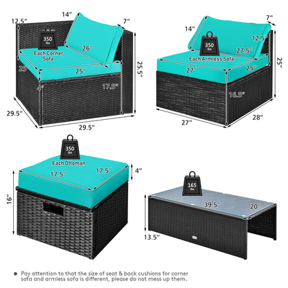 8 Pieces Patio Rattan Storage Table Furniture Set, Turquoise Outdoor Sectionals   at Gallery Canada