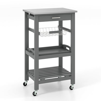 Kitchen Island Cart with Stainless Steel Tabletop and Basket, Gray Kitchen Islands & Carts   at Gallery Canada