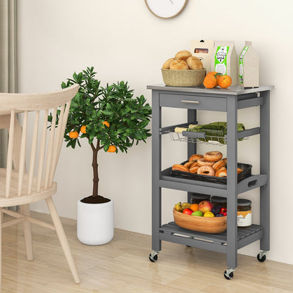 Kitchen Island Cart with Stainless Steel Tabletop and Basket, Gray Kitchen Islands & Carts   at Gallery Canada