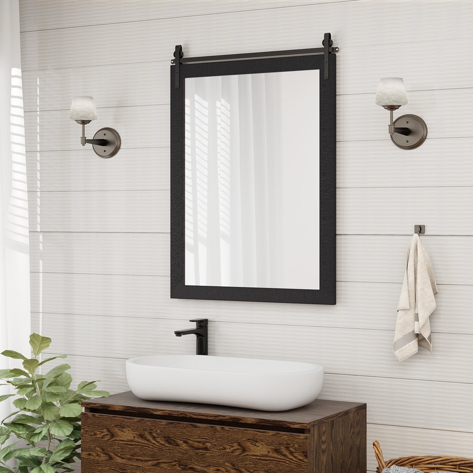 30 x 22 Inch Wall Mount Mirror with Wood Frame, Black Wall Mirrors   at Gallery Canada