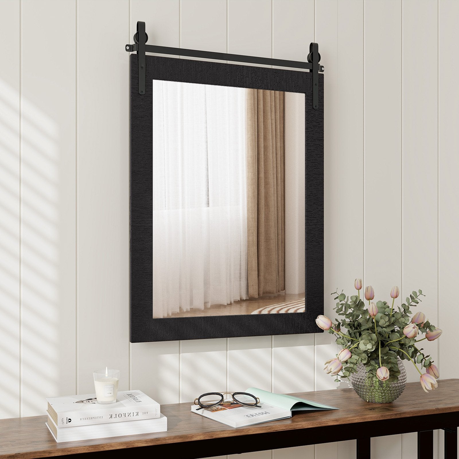 30 x 22 Inch Wall Mount Mirror with Wood Frame, Black Wall Mirrors   at Gallery Canada