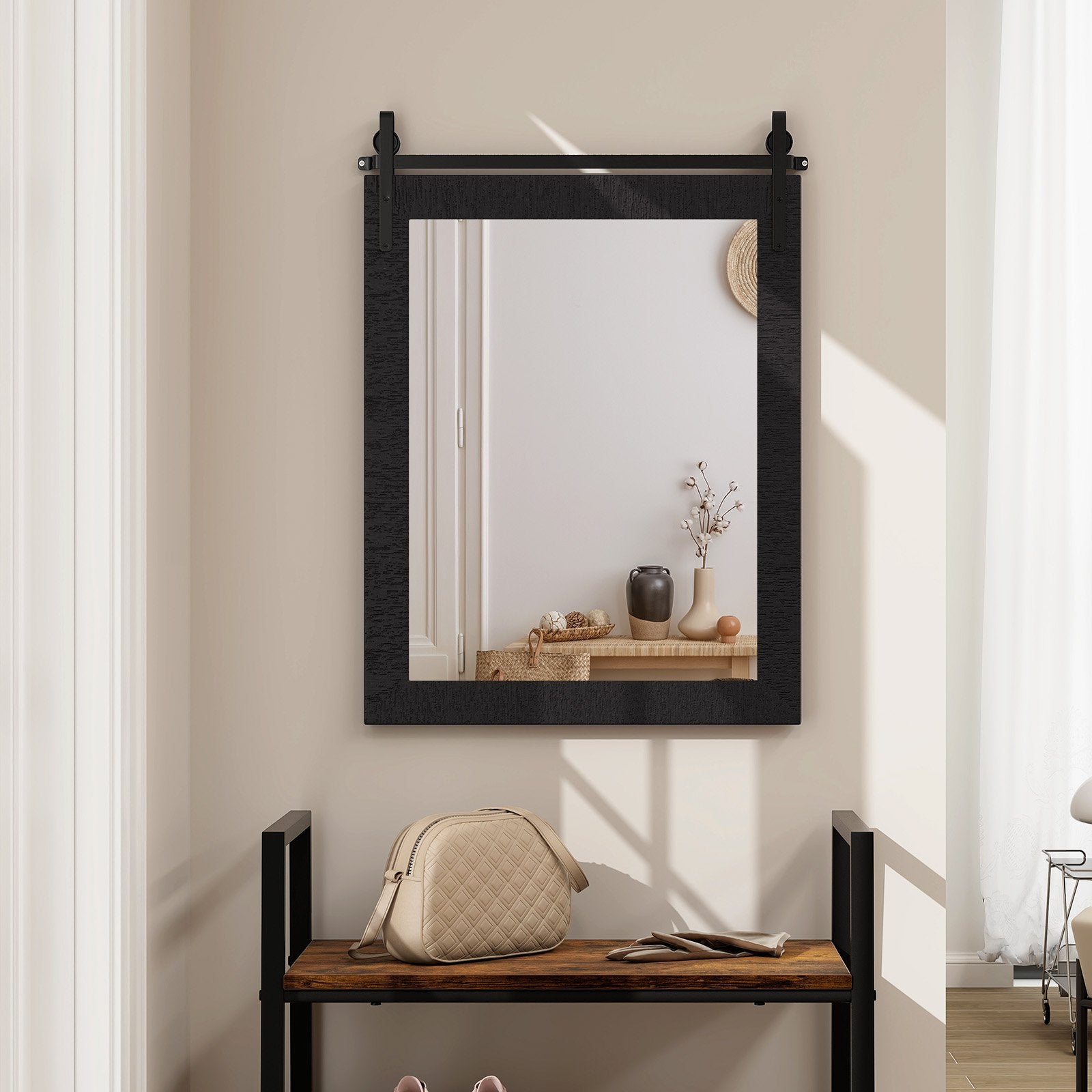 30 x 22 Inch Wall Mount Mirror with Wood Frame, Black Wall Mirrors   at Gallery Canada