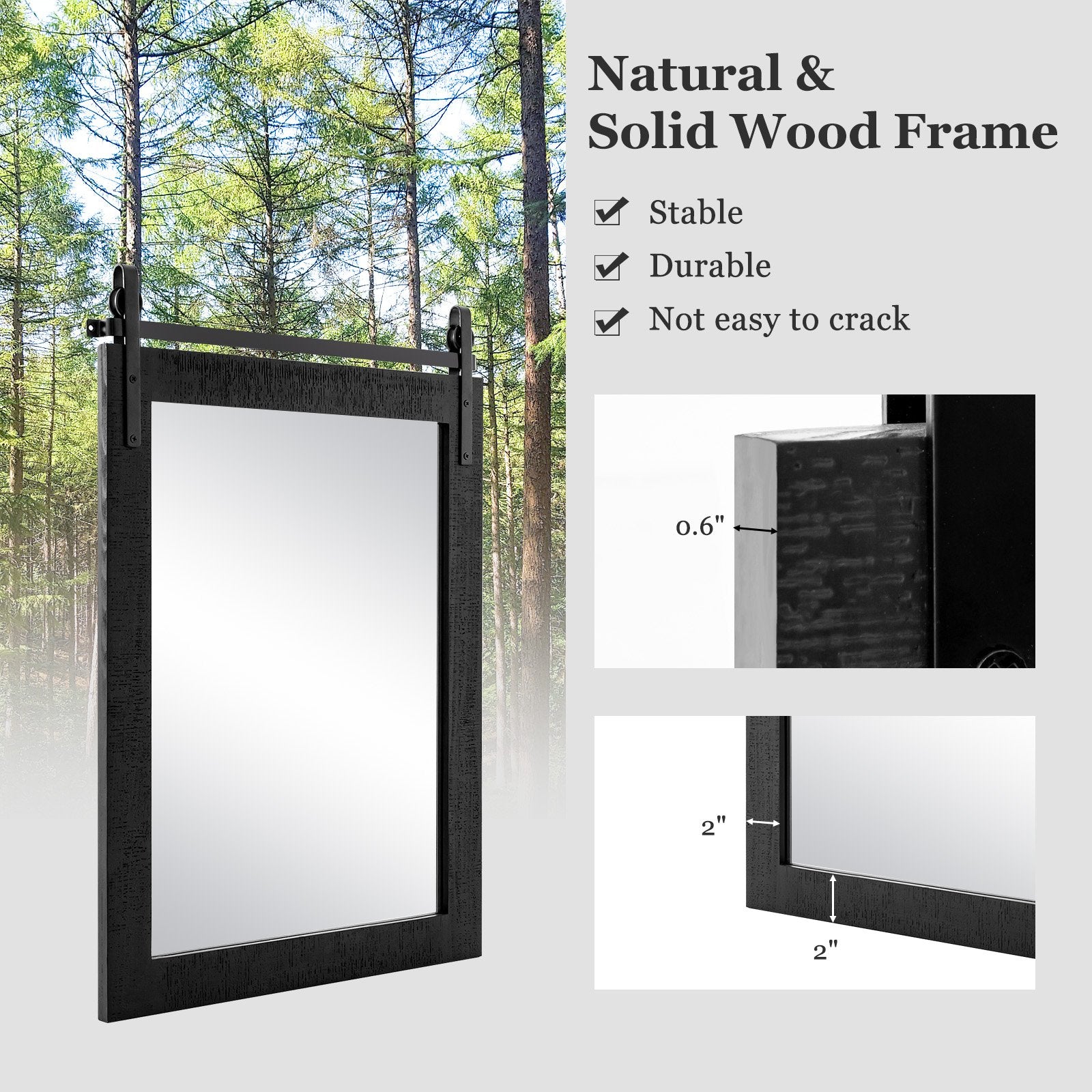 30 x 22 Inch Wall Mount Mirror with Wood Frame, Black Wall Mirrors   at Gallery Canada