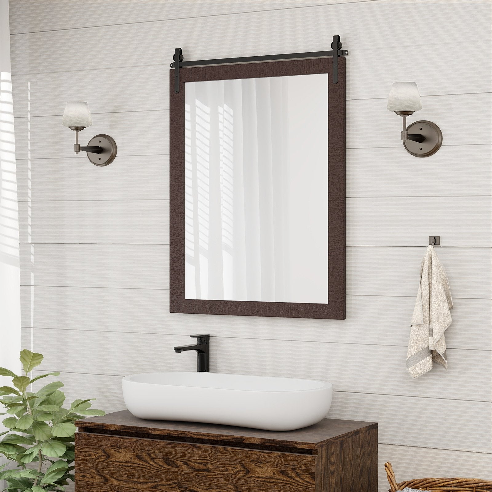 30 x 22 Inch Wall Mount Mirror with Wood Frame, Walnut Wall Mirrors   at Gallery Canada