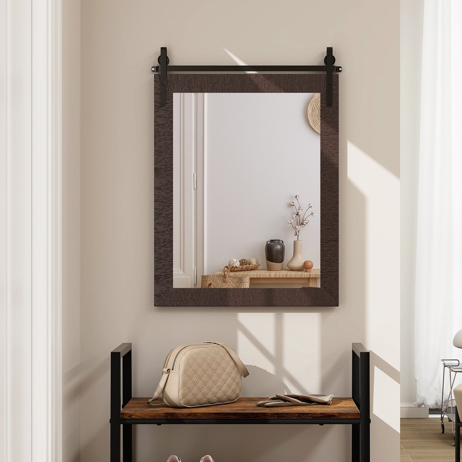 30 x 22 Inch Wall Mount Mirror with Wood Frame, Walnut Wall Mirrors   at Gallery Canada