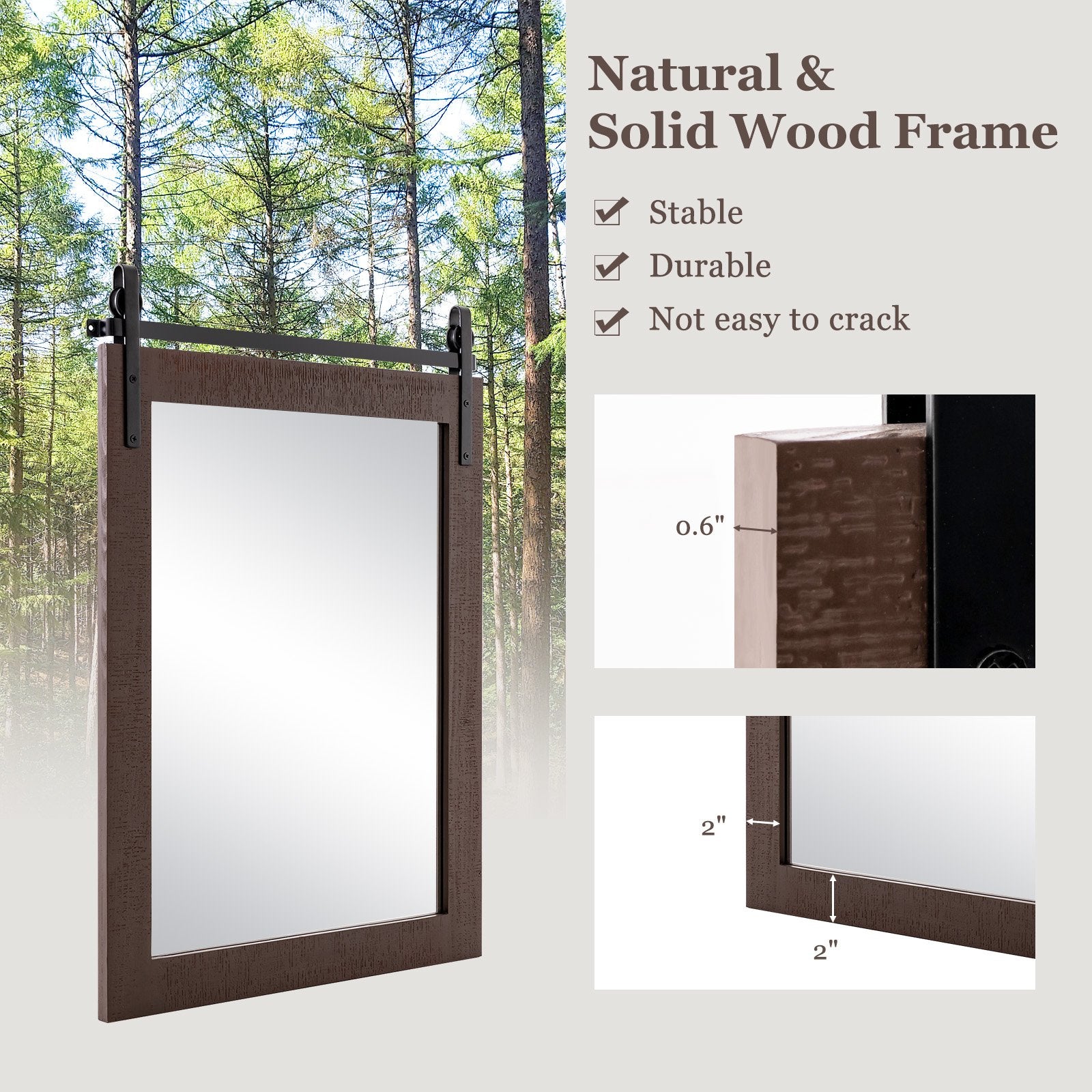 30 x 22 Inch Wall Mount Mirror with Wood Frame, Walnut Wall Mirrors   at Gallery Canada