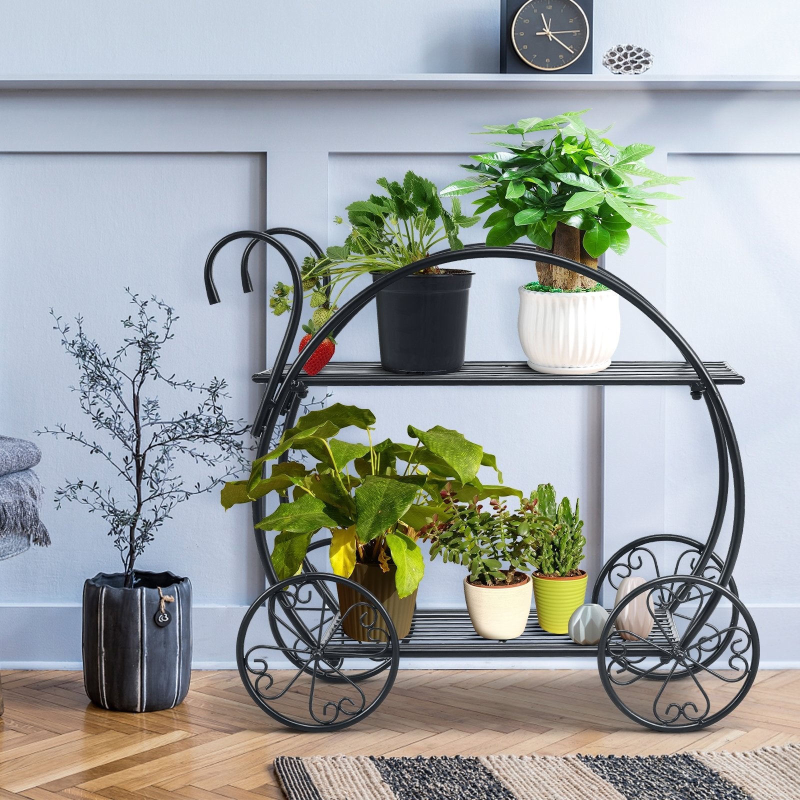 Heavy Duty Metal Flower Cart Plant Stand, Black Plant Stands   at Gallery Canada