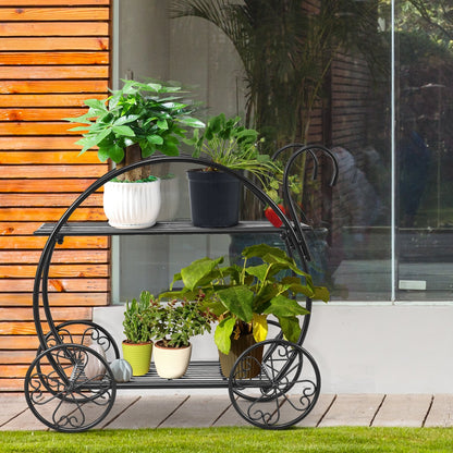 Heavy Duty Metal Flower Cart Plant Stand, Black Plant Stands   at Gallery Canada