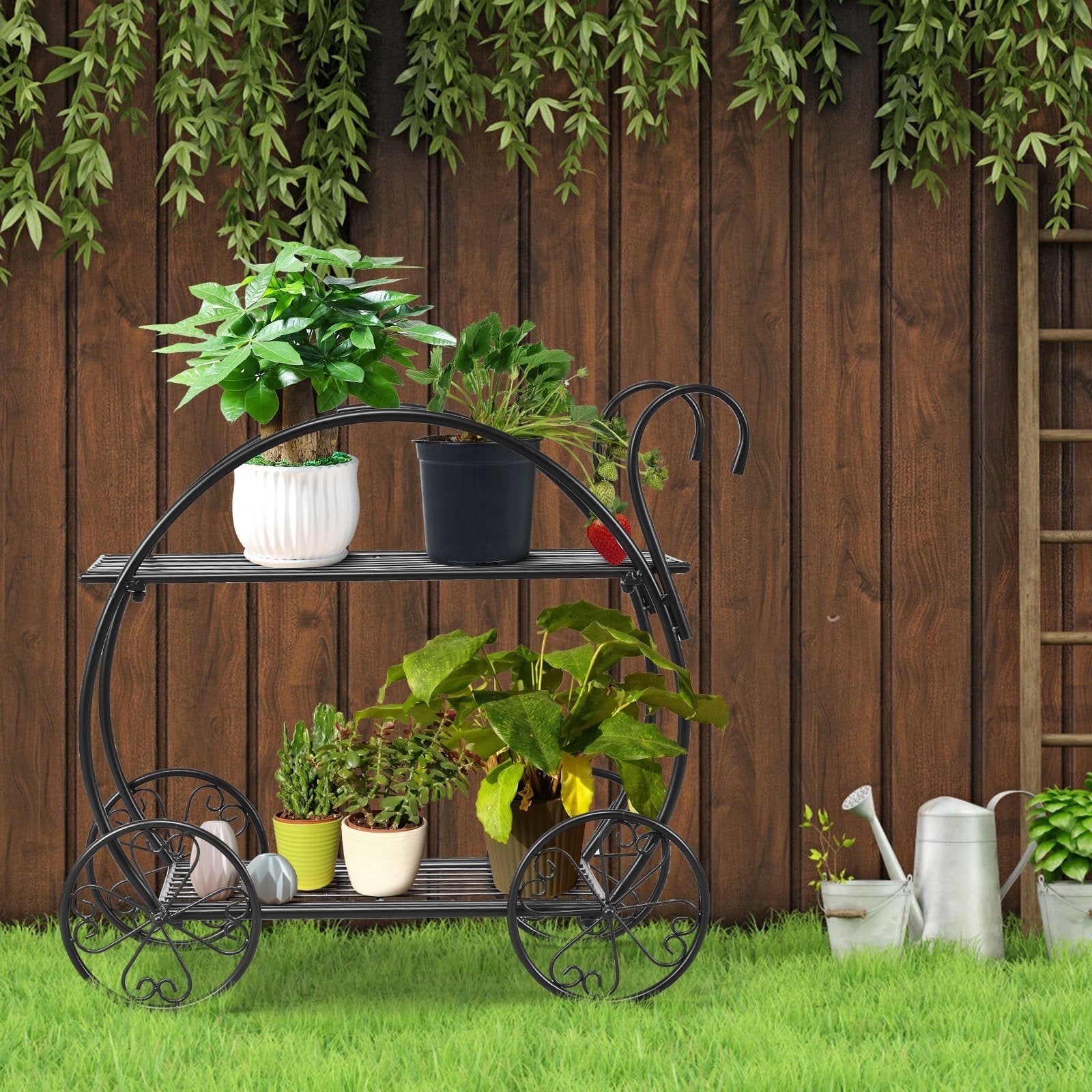 Heavy Duty Metal Flower Cart Plant Stand, Black Plant Stands   at Gallery Canada