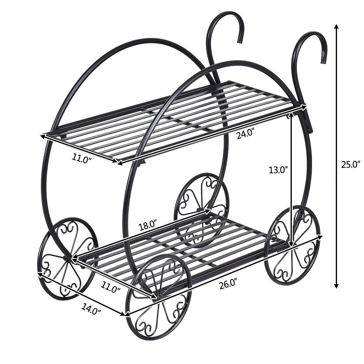 Heavy Duty Metal Flower Cart Plant Stand, Black Plant Stands   at Gallery Canada