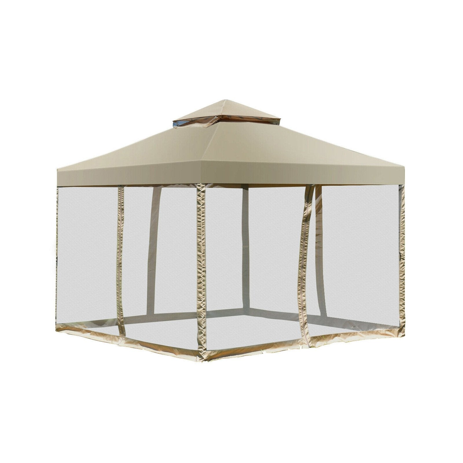 Outdoor 2-Tier 10 Feet x 10 Feet Screw-free Structure Shelter Gazebo Canopy, Beige Gazebos   at Gallery Canada