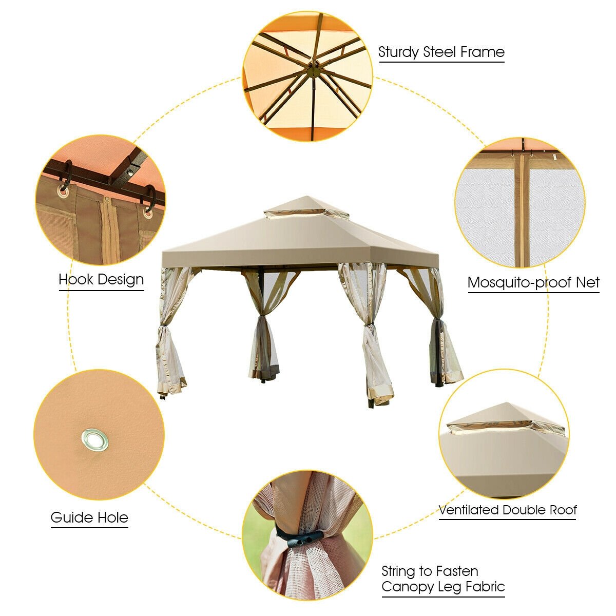 Outdoor 2-Tier 10 Feet x 10 Feet Screw-free Structure Shelter Gazebo Canopy, Beige Gazebos   at Gallery Canada