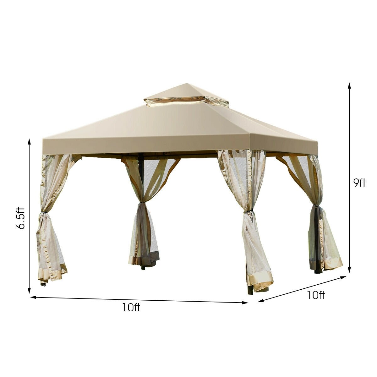 Outdoor 2-Tier 10 Feet x 10 Feet Screw-free Structure Shelter Gazebo Canopy, Beige Gazebos   at Gallery Canada