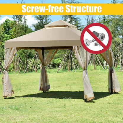 Outdoor 2-Tier 10 Feet x 10 Feet Screw-free Structure Shelter Gazebo Canopy, Beige Gazebos   at Gallery Canada