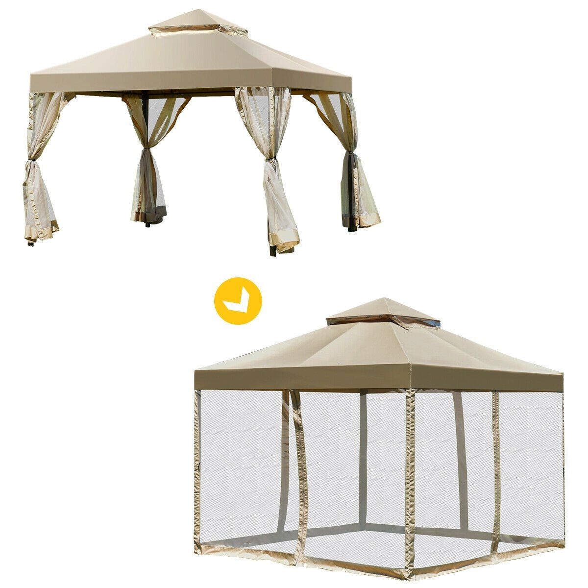 Outdoor 2-Tier 10 Feet x 10 Feet Screw-free Structure Shelter Gazebo Canopy, Beige Gazebos   at Gallery Canada