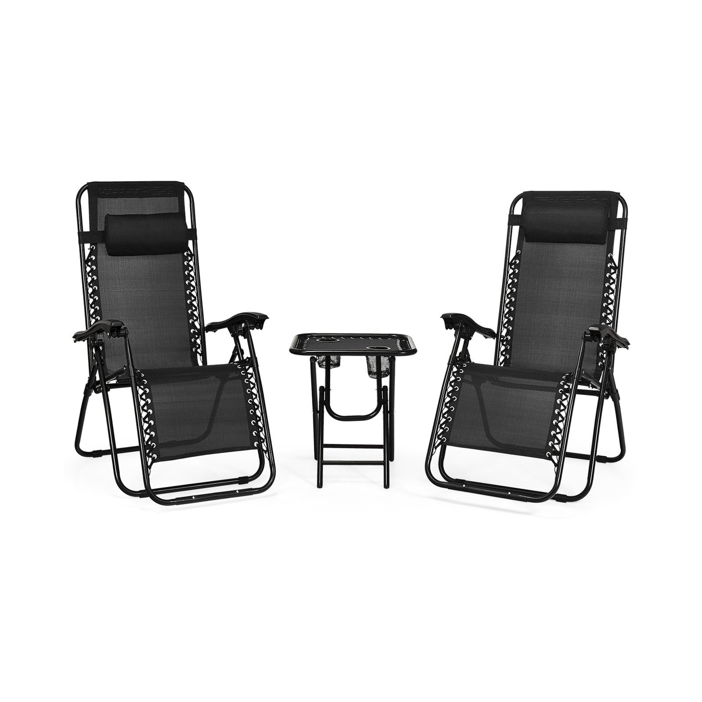 3 Pieces Folding Portable Zero Gravity Reclining Lounge Chairs Table Set, Black Patio Conversation Sets   at Gallery Canada