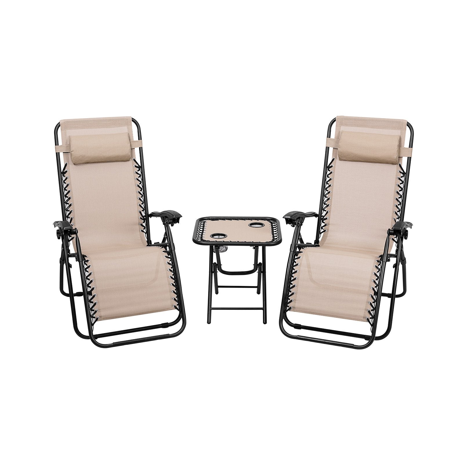 3 Pieces Folding Portable Zero Gravity Reclining Lounge Chairs Table Set, Beige Patio Conversation Sets   at Gallery Canada