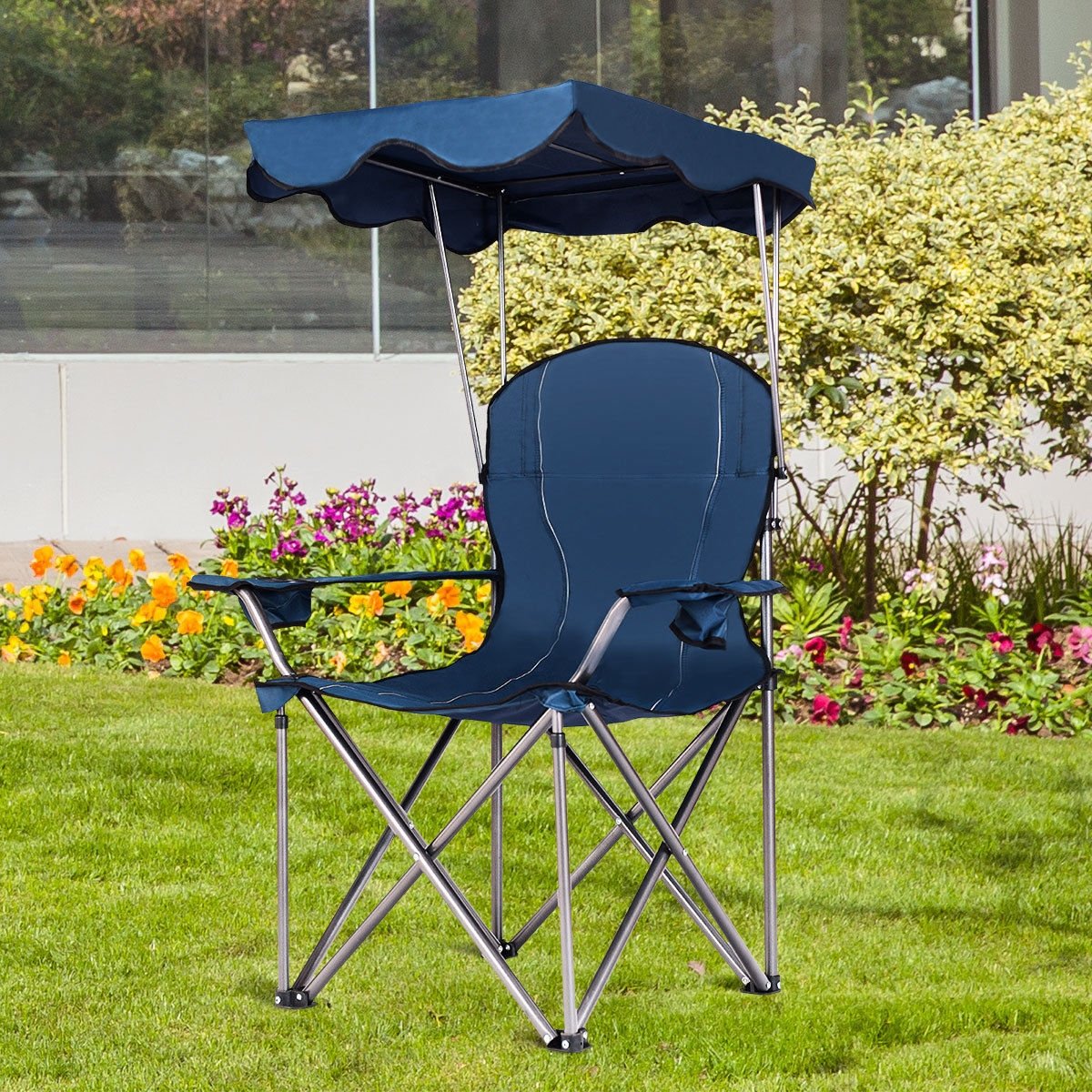 Portable Folding Beach Canopy Chair with Cup Holders, Blue Camping Furniture   at Gallery Canada