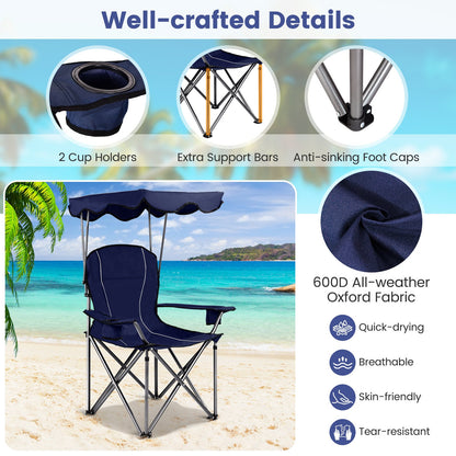 Portable Folding Beach Canopy Chair with Cup Holders, Blue Camping Furniture   at Gallery Canada