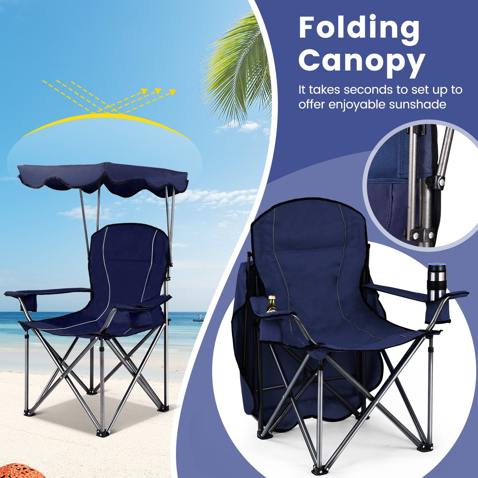 Portable Folding Beach Canopy Chair with Cup Holders, Blue Camping Furniture   at Gallery Canada