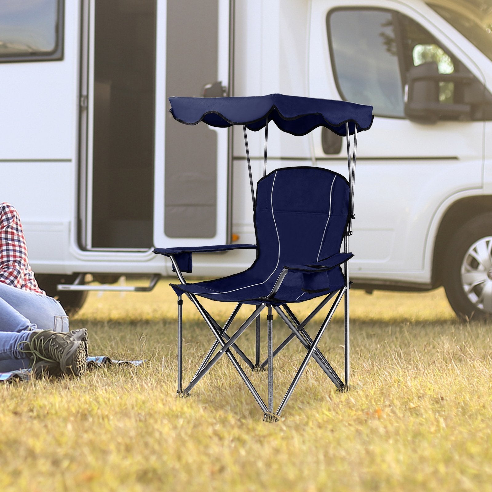 Portable Folding Beach Canopy Chair with Cup Holders, Blue Camping Furniture   at Gallery Canada