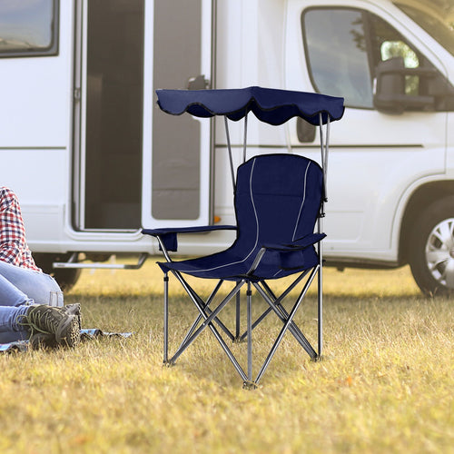 Portable Folding Beach Canopy Chair with Cup Holders, Blue