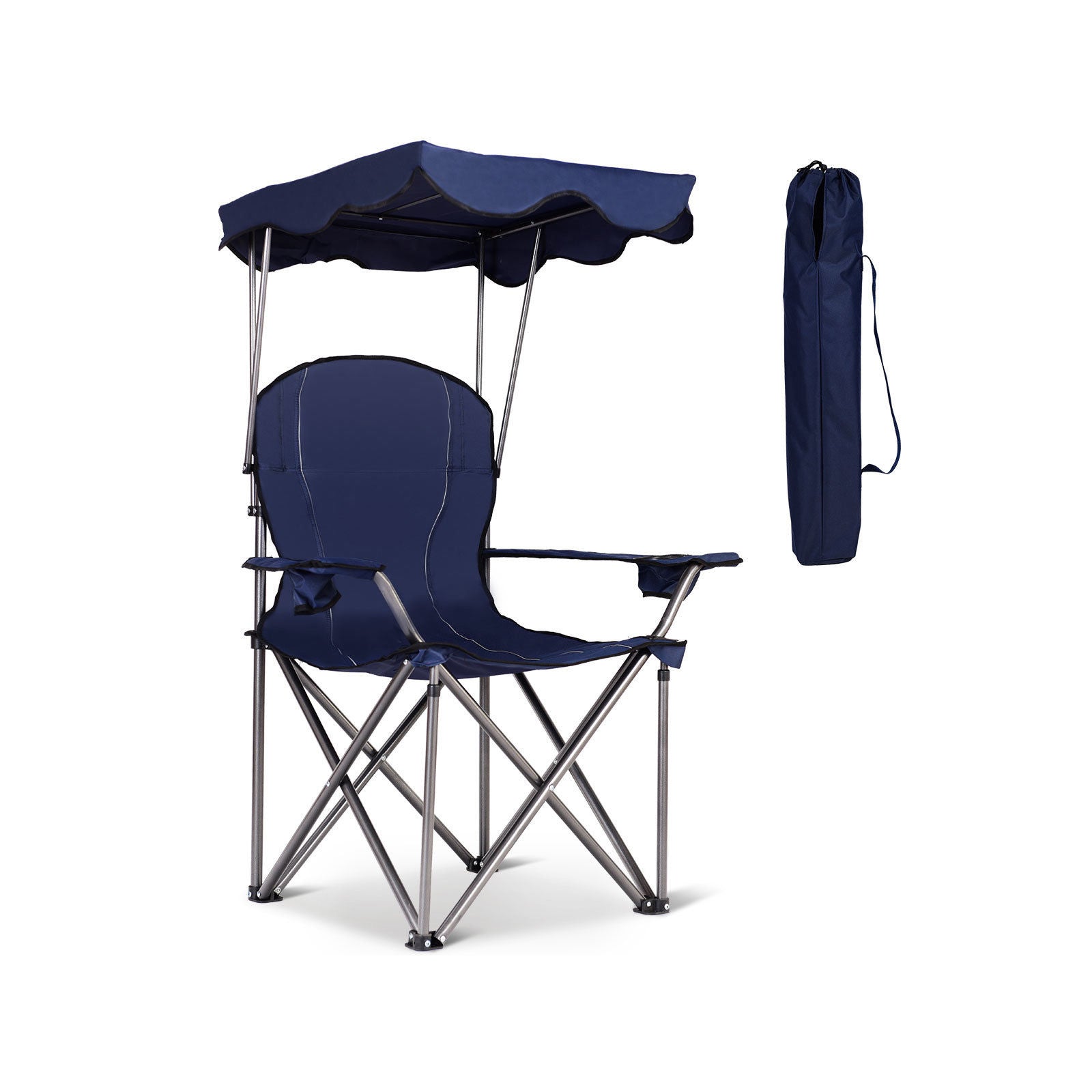 Portable Folding Beach Canopy Chair with Cup Holders, Blue Camping Furniture at Gallery Canada