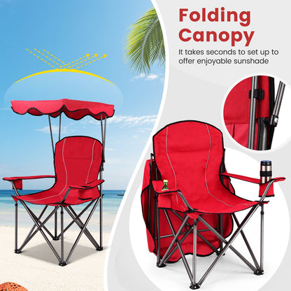 Portable Folding Beach Canopy Chair with Cup Holders, Red - Gallery Canada