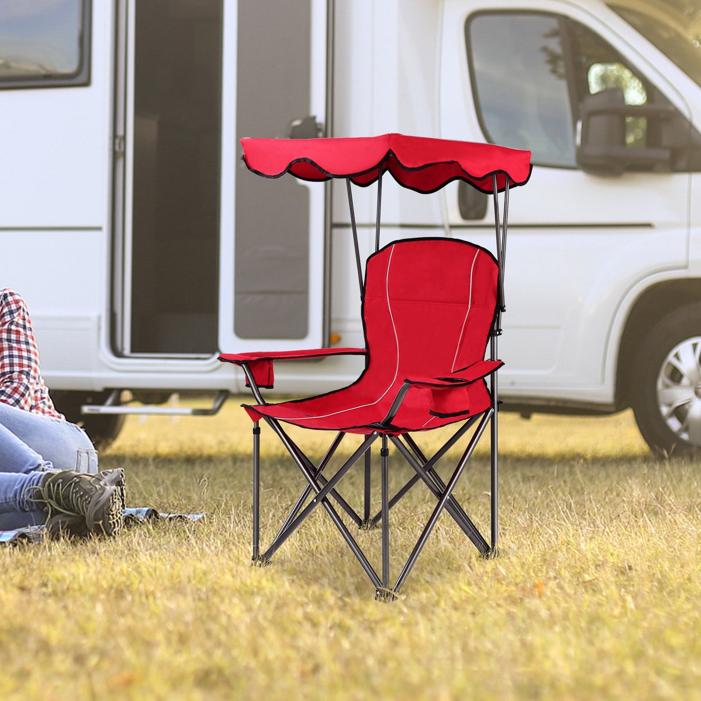 Portable Folding Beach Canopy Chair with Cup Holders, Red Camping Furniture   at Gallery Canada