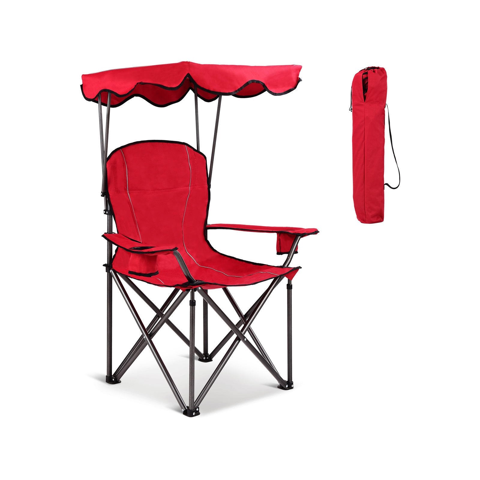 Portable Folding Beach Canopy Chair with Cup Holders, Red Camping Furniture Red at Gallery Canada