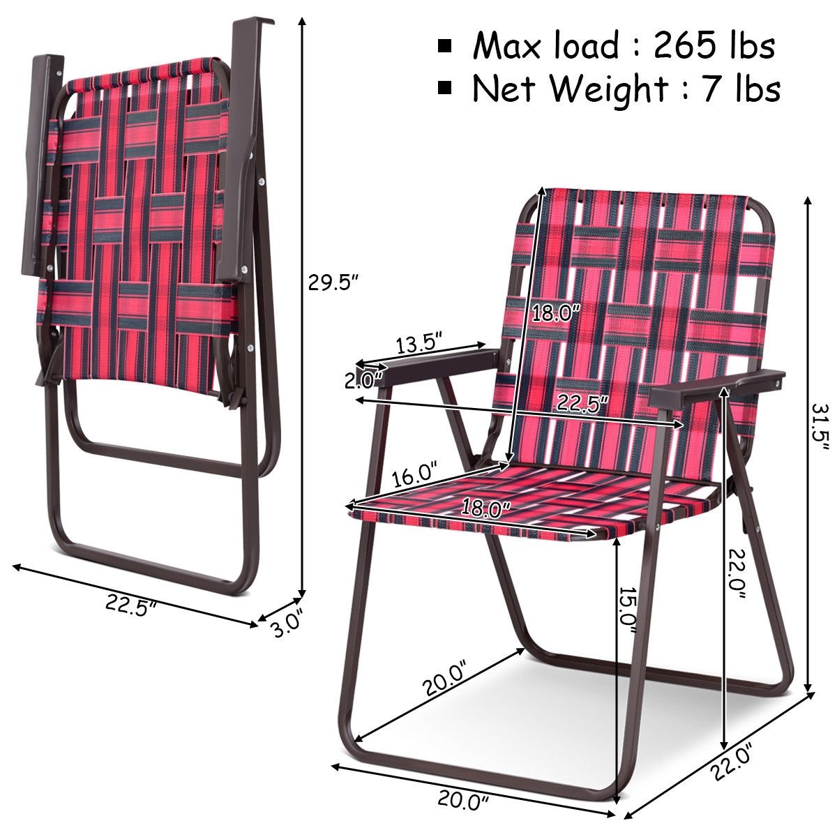 6 Pieces Folding Beach Chair Camping Lawn Webbing Chair, Red Beach & Lawn Chairs   at Gallery Canada