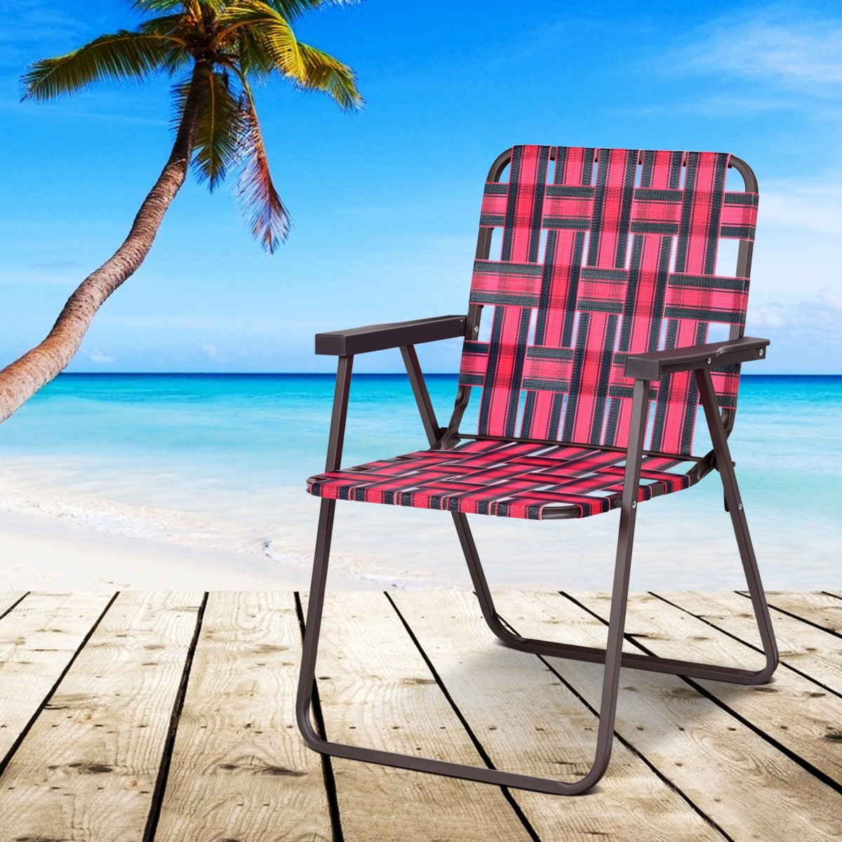 6 Pieces Folding Beach Chair Camping Lawn Webbing Chair, Red Beach & Lawn Chairs   at Gallery Canada