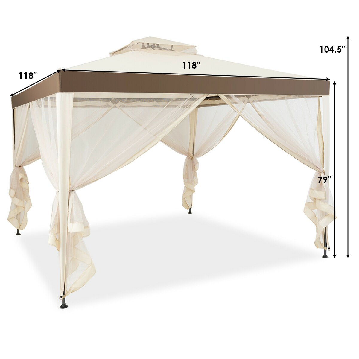 Canopy Gazebo Tent Shelter Garden Lawn Patio with Mosquito Netting, Beige - Gallery Canada