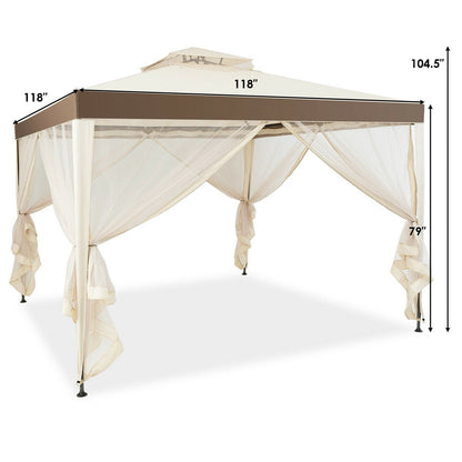 Canopy Gazebo Tent Shelter Garden Lawn Patio with Mosquito Netting, Beige Gazebos   at Gallery Canada