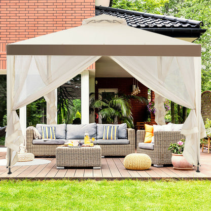 Canopy Gazebo Tent Shelter Garden Lawn Patio with Mosquito Netting, Beige Gazebos   at Gallery Canada