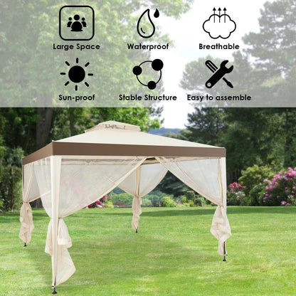 Canopy Gazebo Tent Shelter Garden Lawn Patio with Mosquito Netting, Beige Gazebos   at Gallery Canada