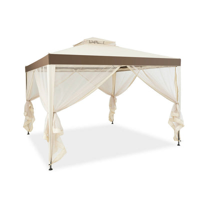 Canopy Gazebo Tent Shelter Garden Lawn Patio with Mosquito Netting, Beige Gazebos   at Gallery Canada