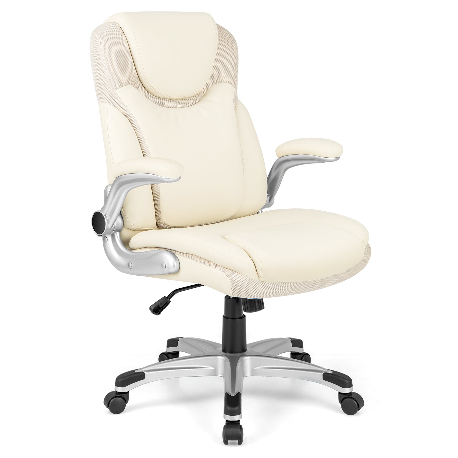 Ergonomic Office PU Leather Executive Chair with Flip-up Armrests and Rocking Function, White Executive Chairs at Gallery Canada