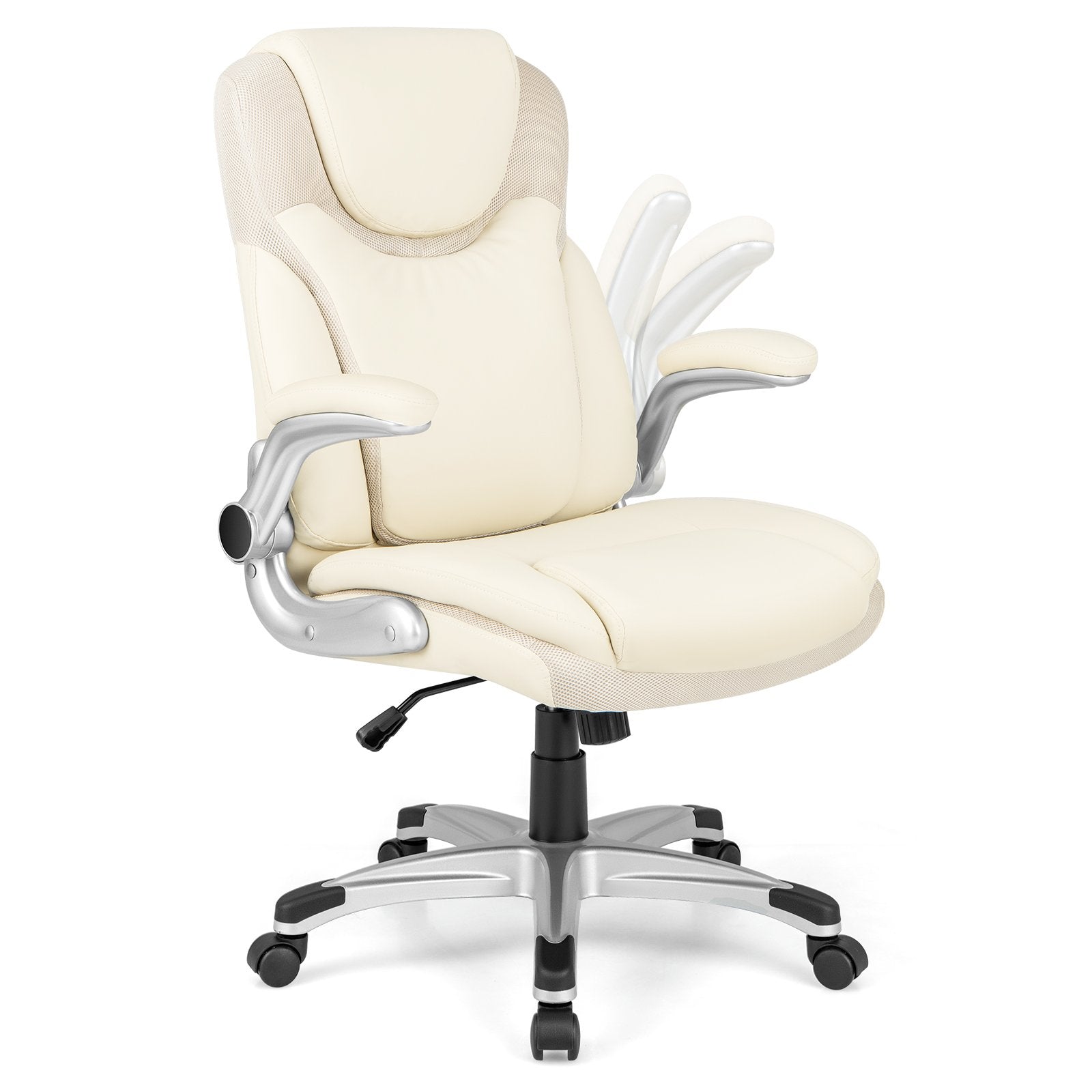 Ergonomic Office PU Leather Executive Chair with Flip-up Armrests and Rocking Function, White Executive Chairs   at Gallery Canada