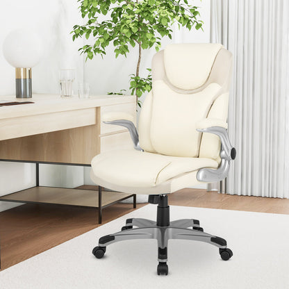 Ergonomic Office PU Leather Executive Chair with Flip-up Armrests and Rocking Function, White Executive Chairs   at Gallery Canada