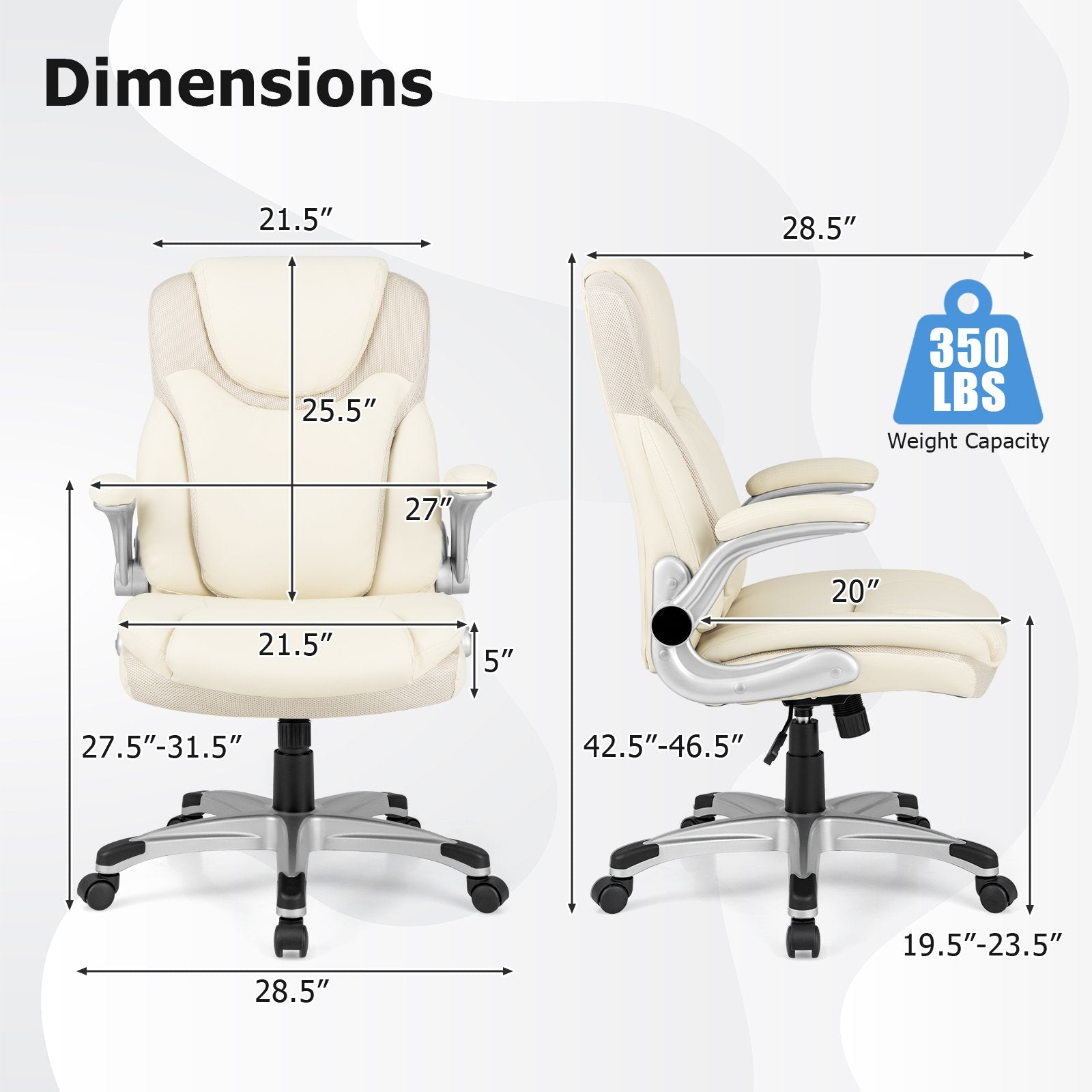 Ergonomic Office PU Leather Executive Chair with Flip-up Armrests and Rocking Function, White Executive Chairs   at Gallery Canada