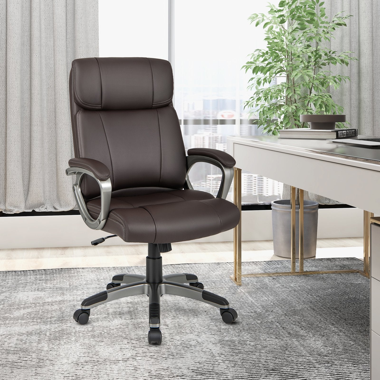 Swivel Ergonomic Office Chair Computer Desk Chair with Wheels, Brown Executive Chairs   at Gallery Canada