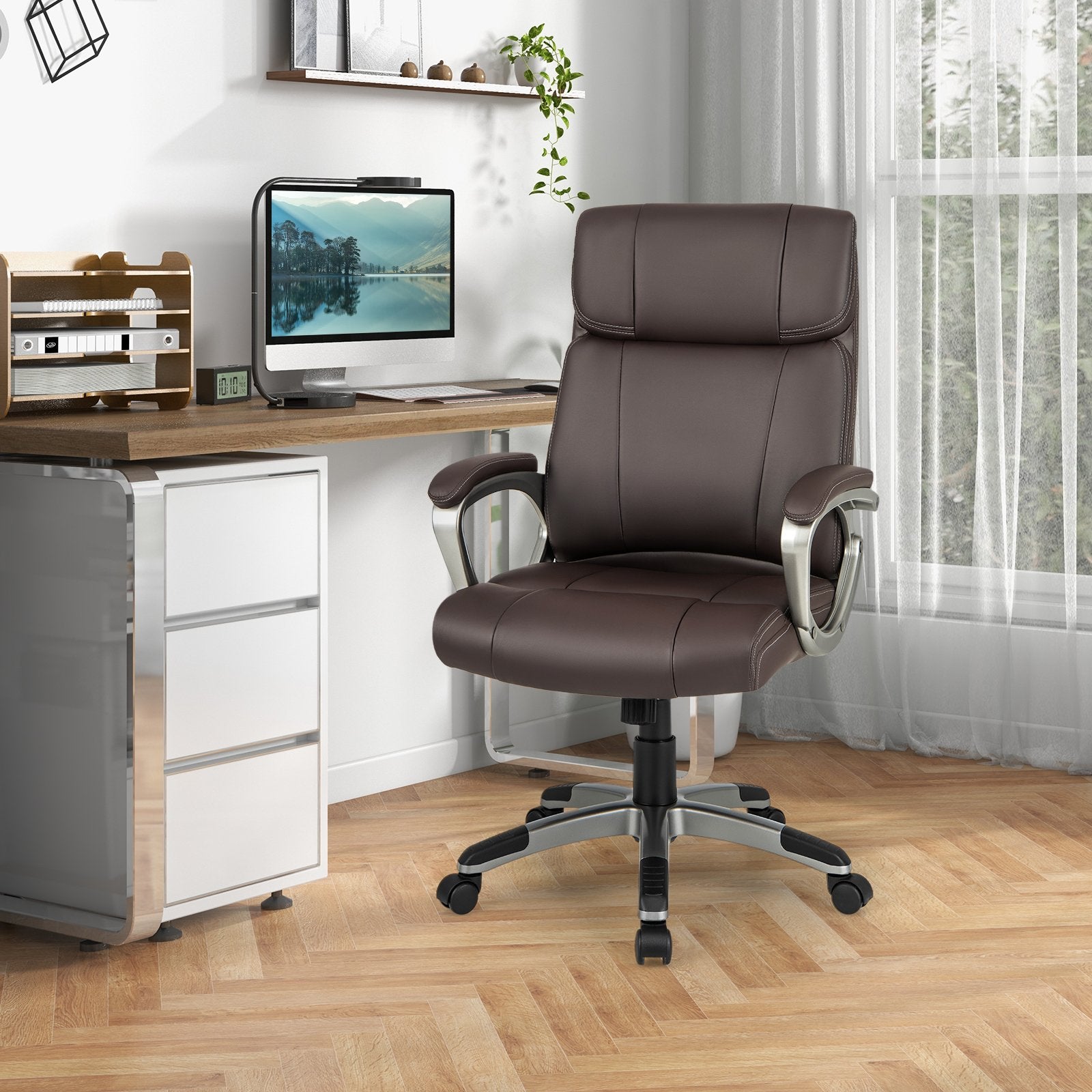 Swivel Ergonomic Office Chair Computer Desk Chair with Wheels, Brown Executive Chairs   at Gallery Canada