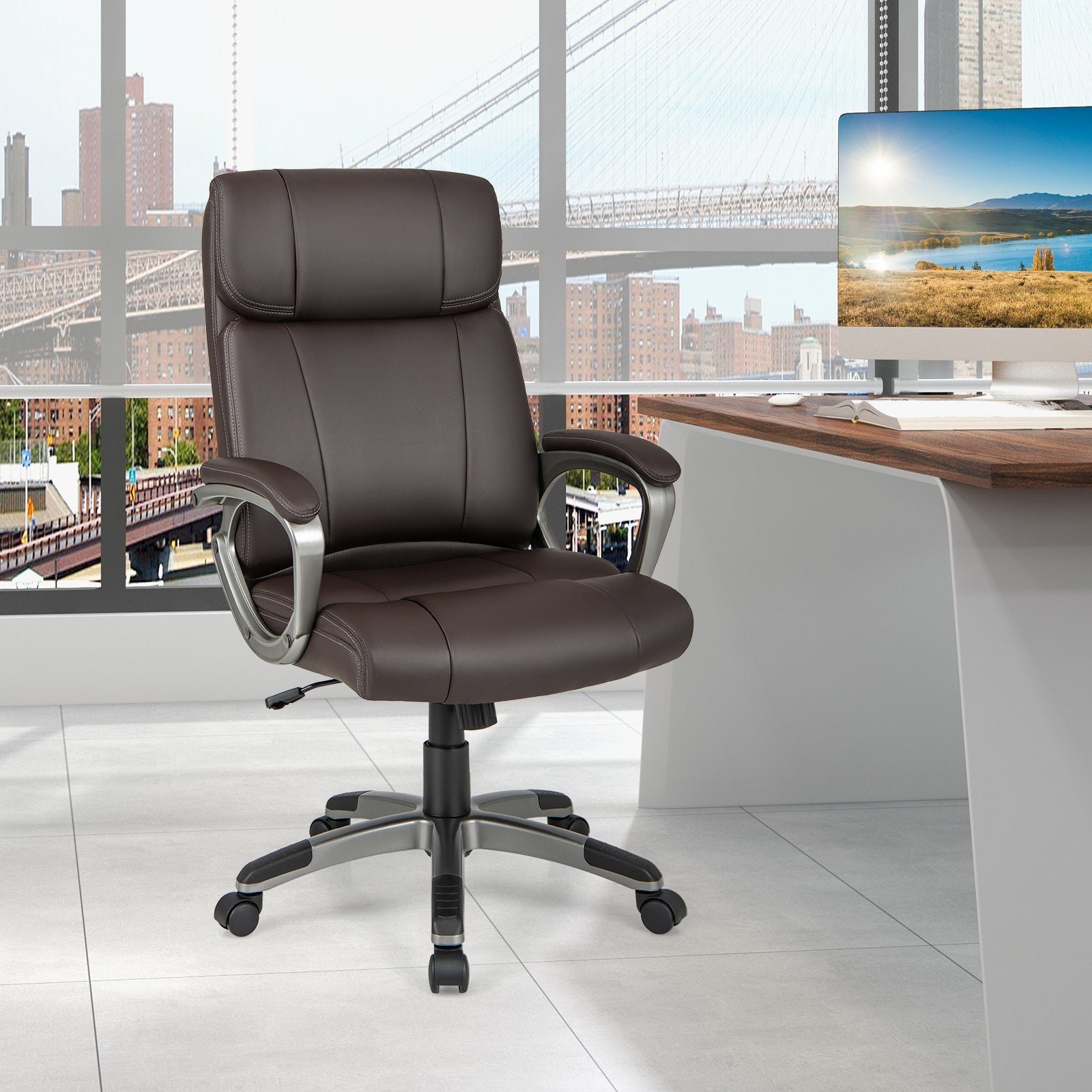 Swivel Ergonomic Office Chair Computer Desk Chair with Wheels, Brown Executive Chairs   at Gallery Canada