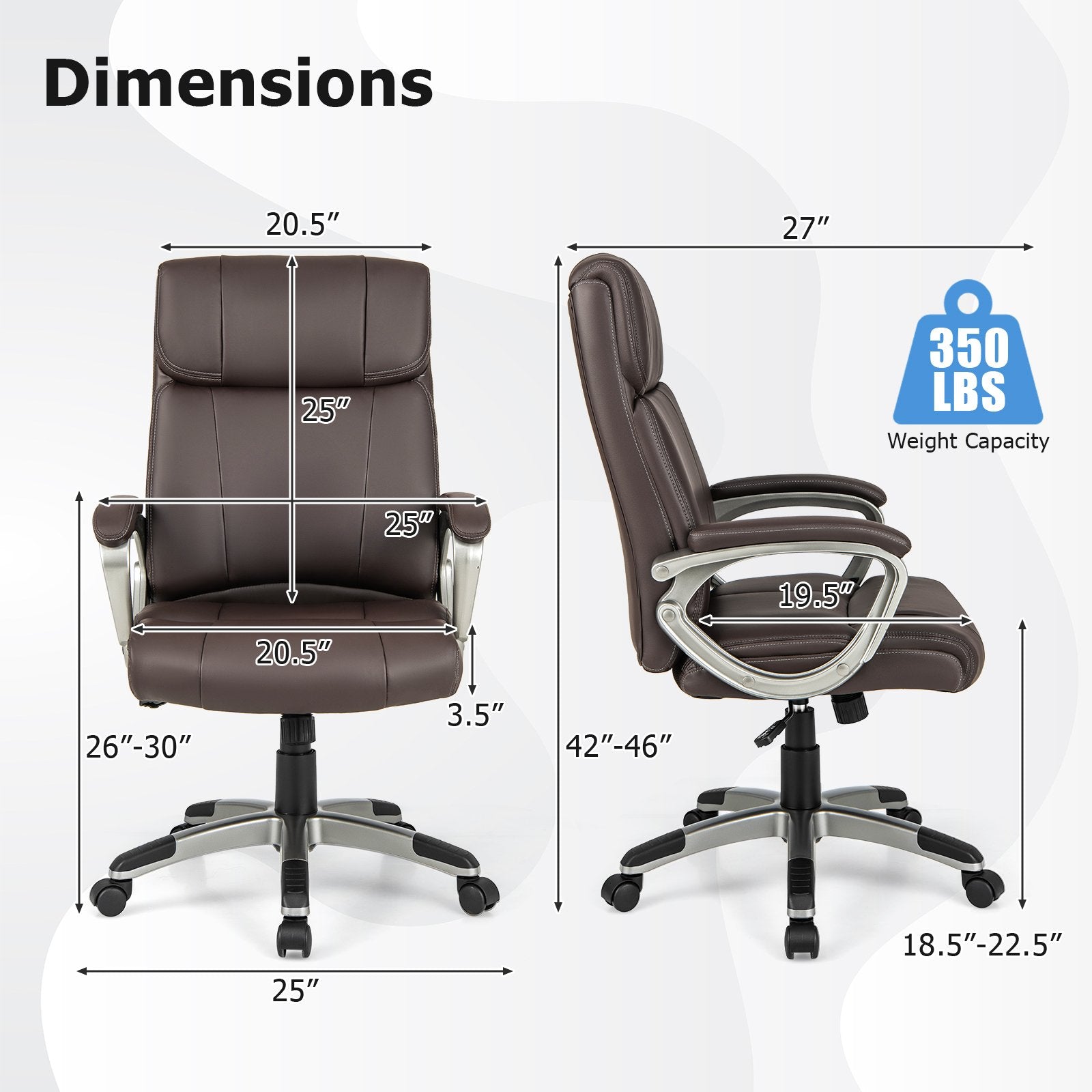 Swivel Ergonomic Office Chair Computer Desk Chair with Wheels, Brown Executive Chairs   at Gallery Canada