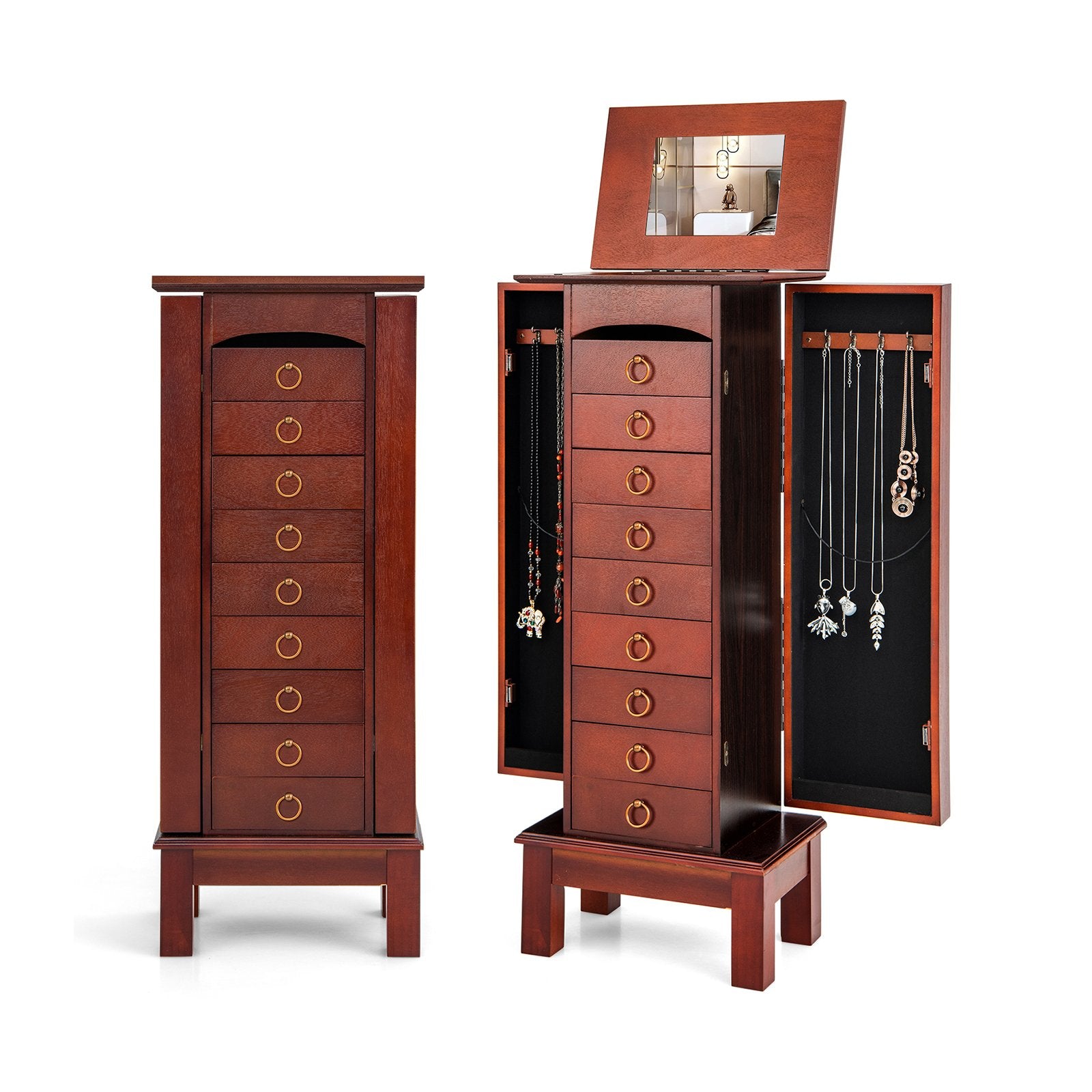 Large Capacity Jewelry Storage Cabinet with 9 Drawers, Brown Jewelry Armoires   at Gallery Canada