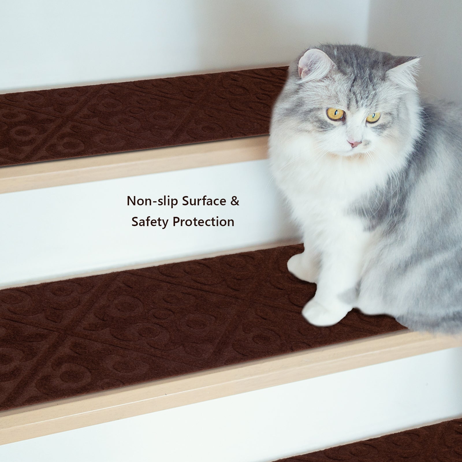 15Pcs Indoor Non-Slip Stair Carpet Mats for Wooden Steps, Brown Rugs at Gallery Canada